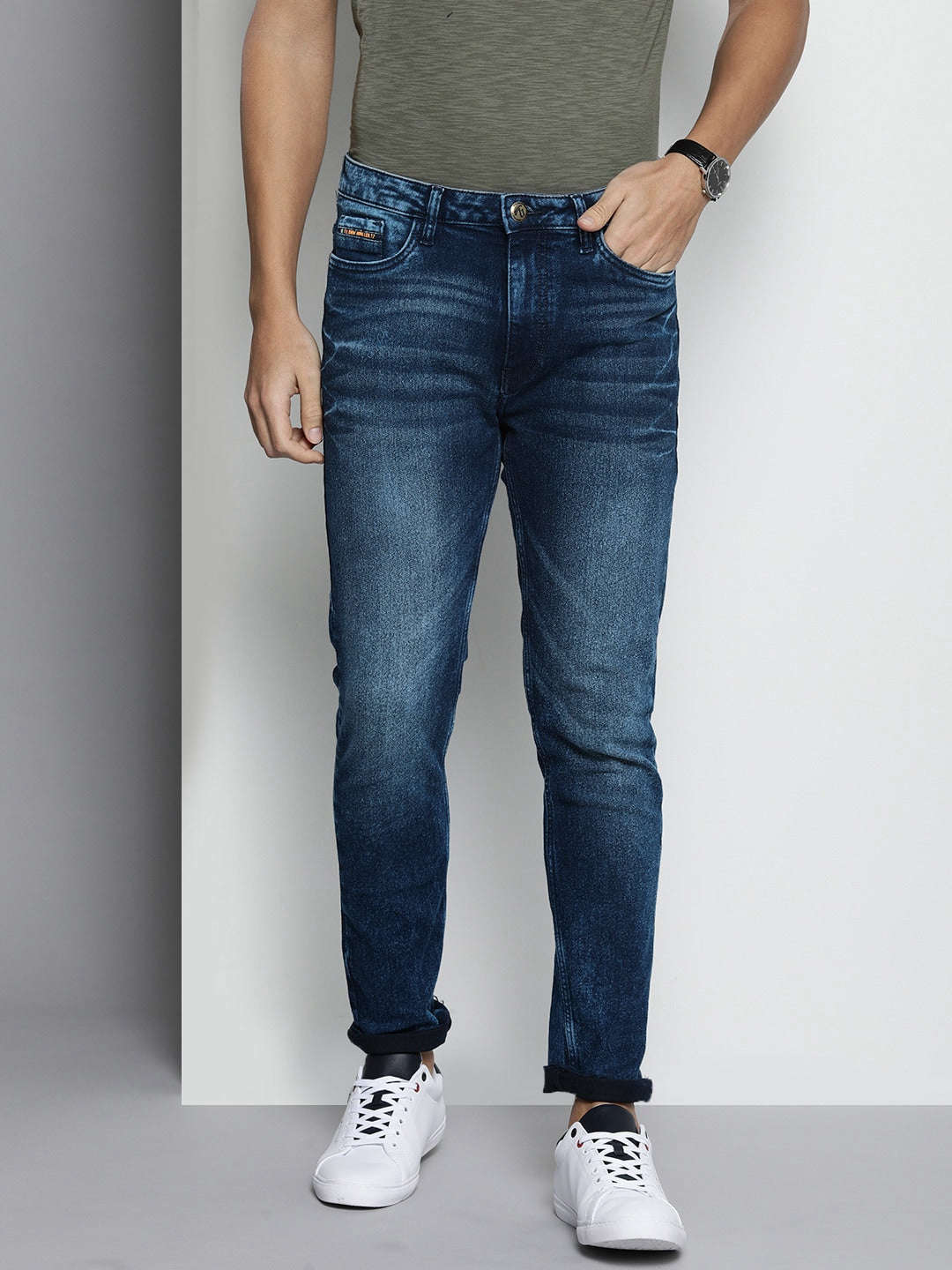 Men's Blue Slim Fit Solid Mid-Rise Stretchable Jeans - Image 2