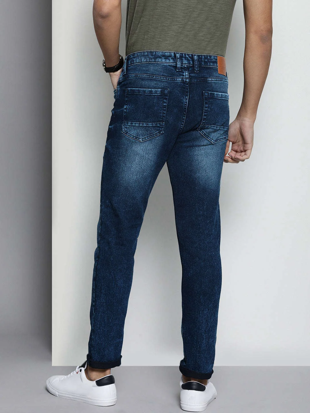 Men's Blue Slim Fit Solid Mid-Rise Stretchable Jeans - Image 3