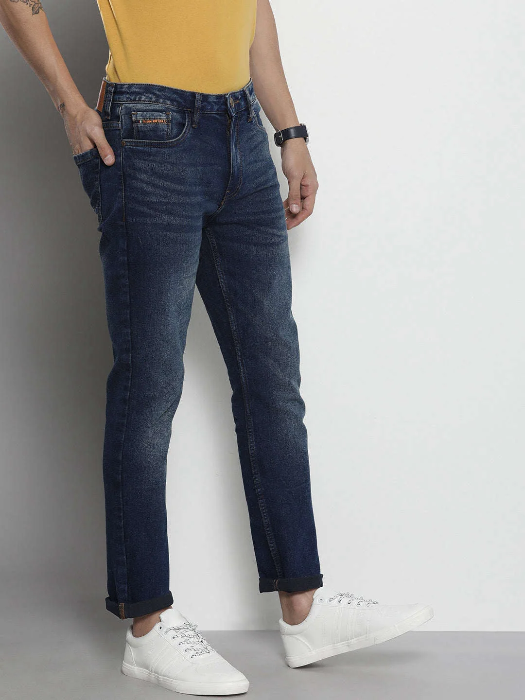 Men's Blue Slim Fit Solid Mid-Rise Stretchable Jeans - Image 2