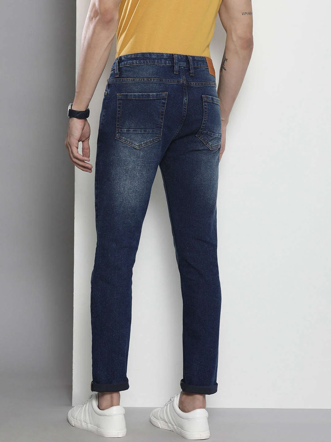 Men's Blue Slim Fit Solid Mid-Rise Stretchable Jeans - Image 3