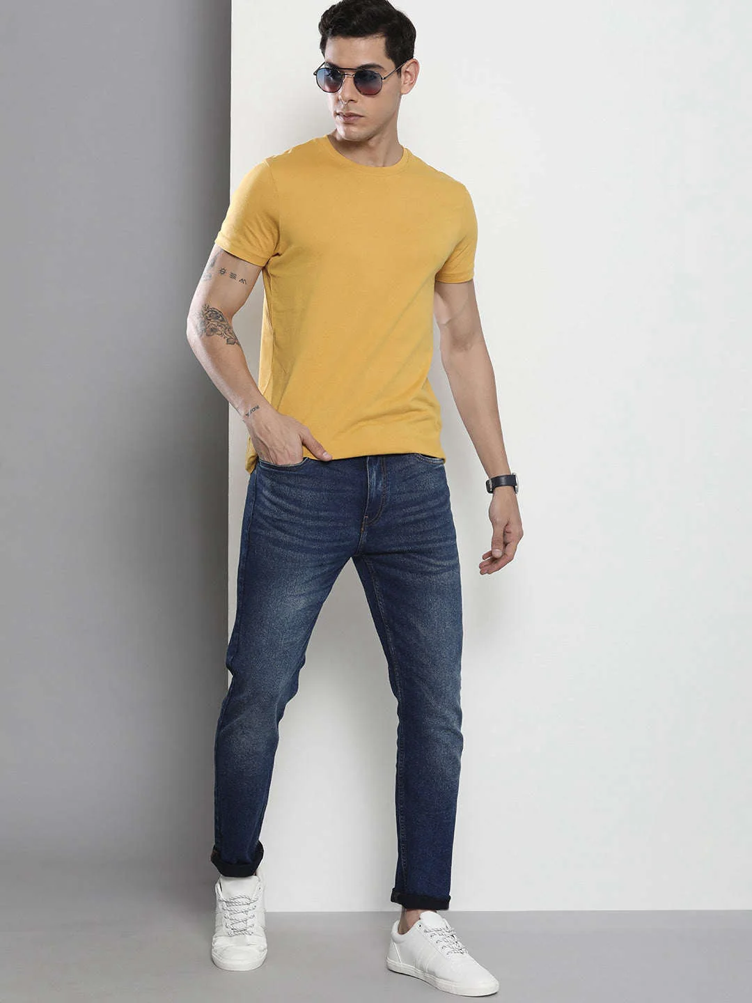 Men's Blue Slim Fit Solid Mid-Rise Stretchable Jeans - Image 4