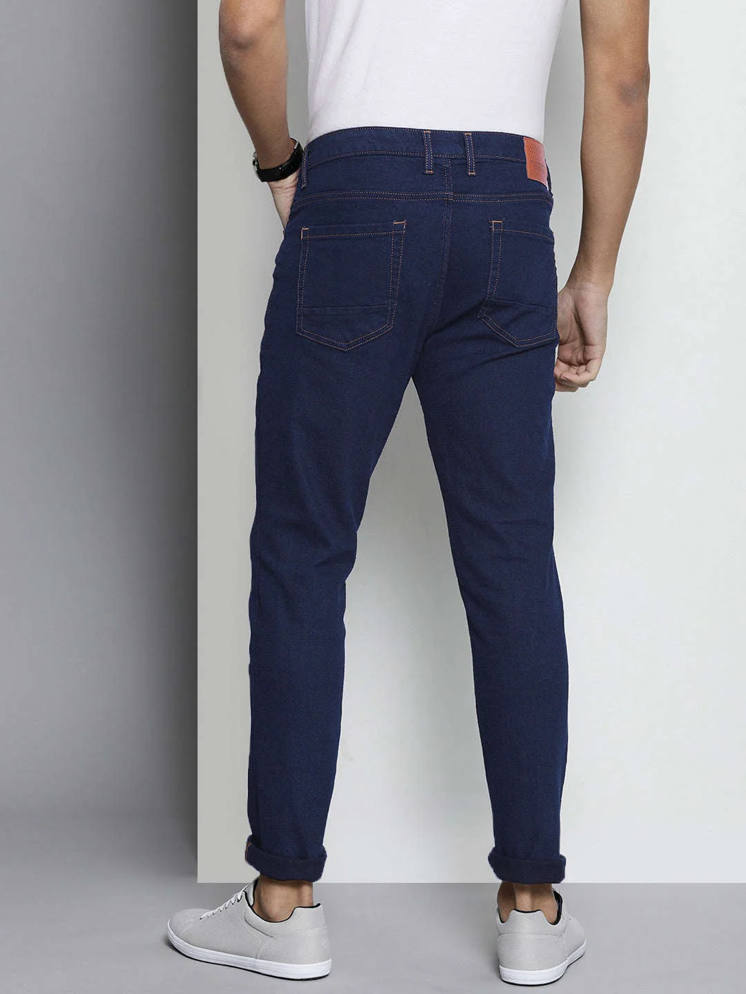Men's Dark Blue Slim Fit Solid Casual Jeans - Image 3