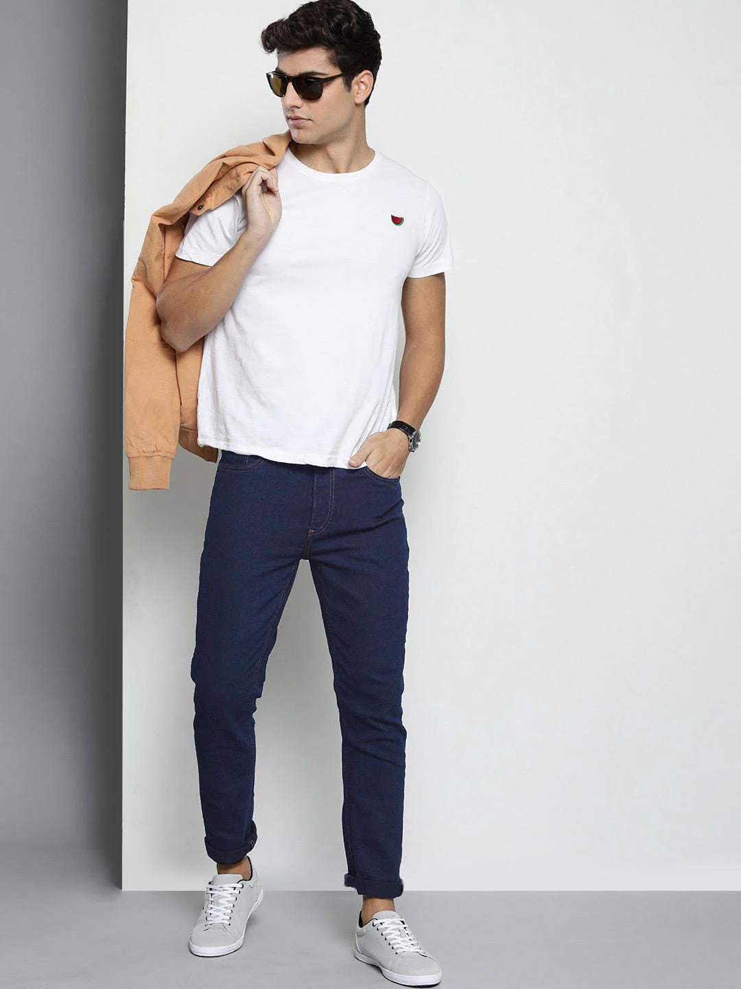 Men's Dark Blue Slim Fit Solid Casual Jeans - Image 4