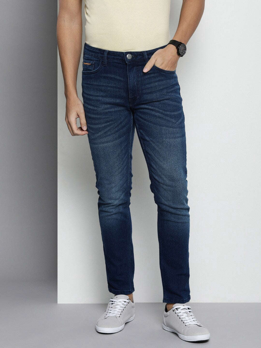 Men's Blue Slim Fit Solid Mid-Rise Stretchable Jeans - Image 2