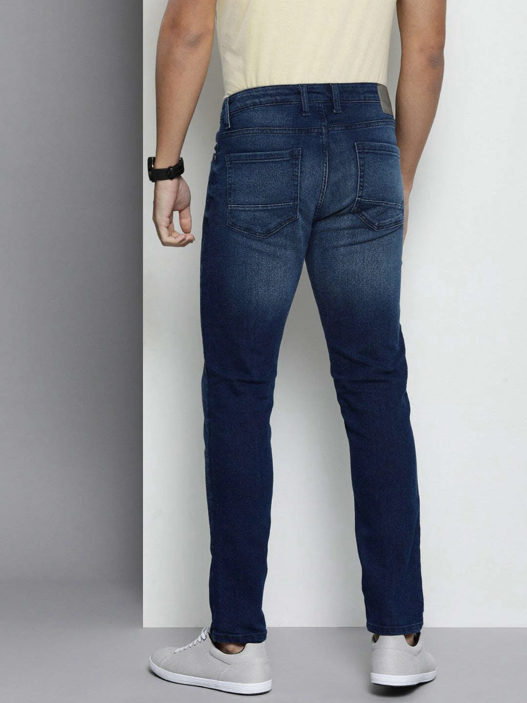 Men's Blue Slim Fit Solid Mid-Rise Stretchable Jeans - Image 3