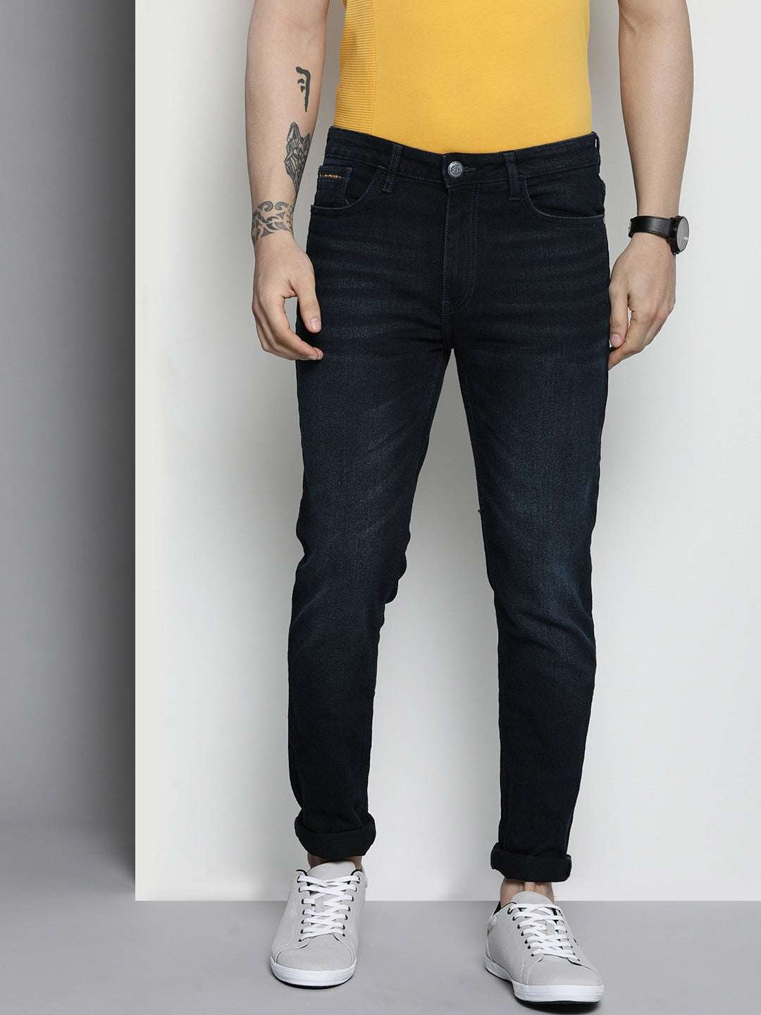 Men's Blue Slim Fit Solid Mid-Rise Stretchable Jeans