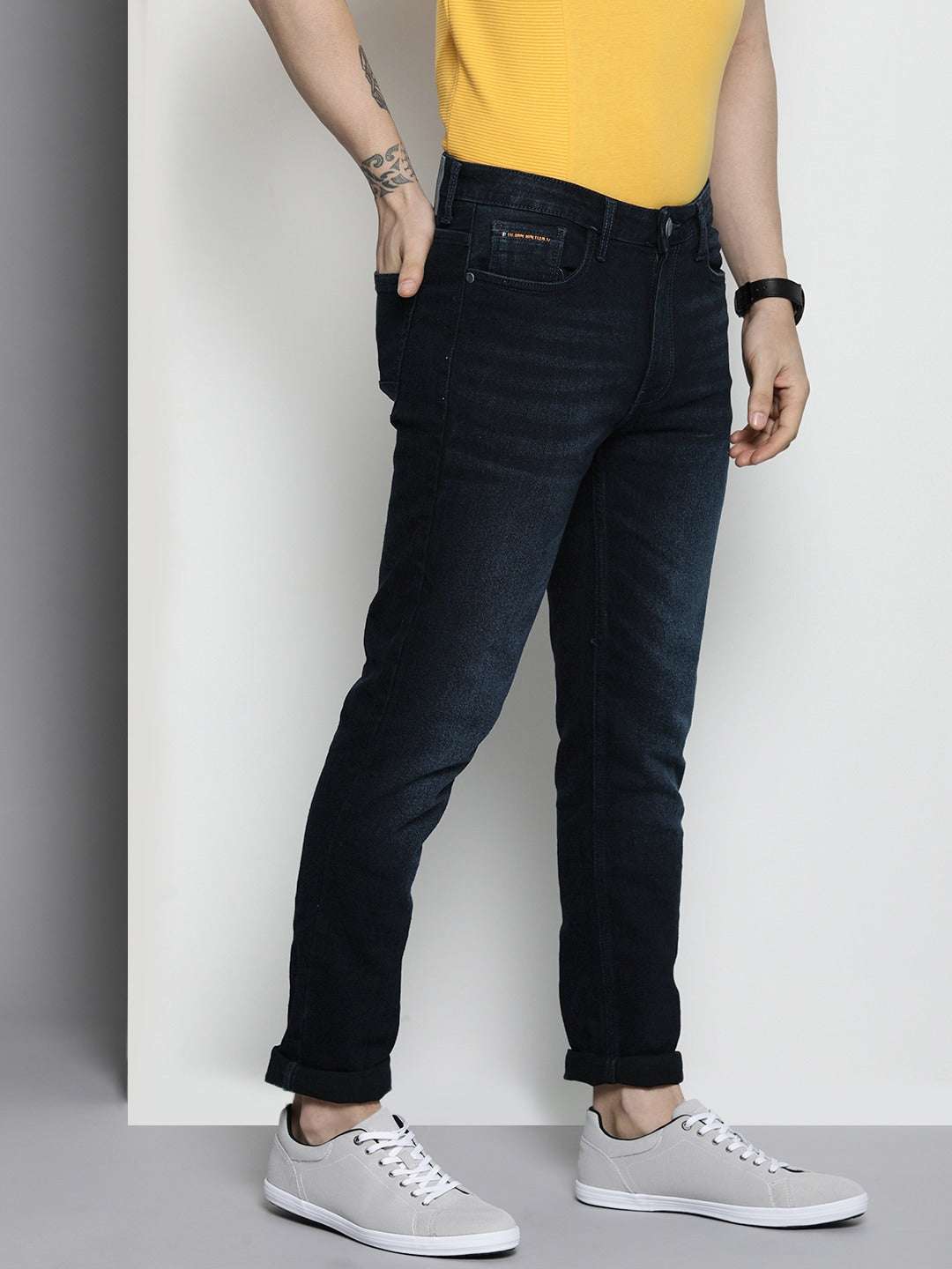 Men's Blue Slim Fit Solid Mid-Rise Stretchable Jeans - Image 2