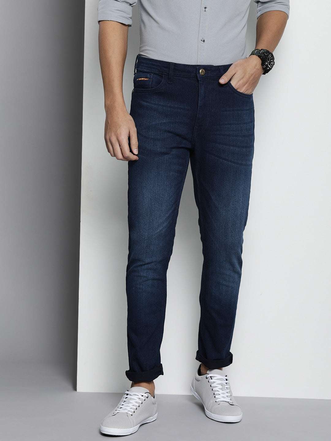 Men's Blue Slim Fit Solid Mid-Rise Stretchable Jeans - Image 2