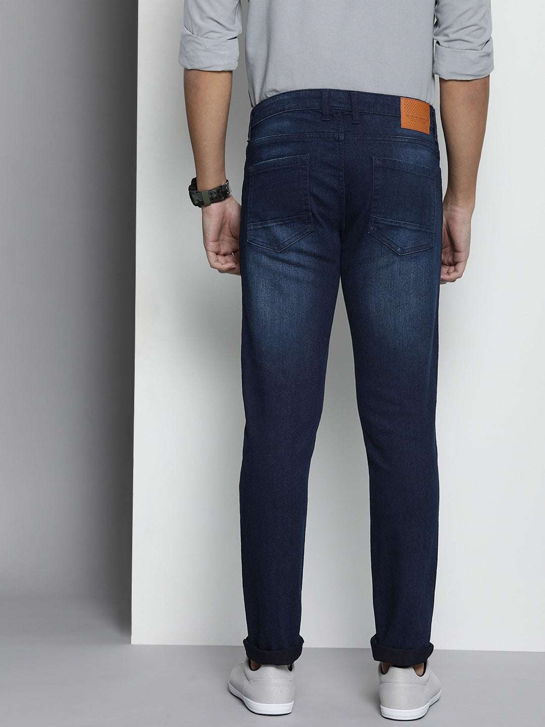 Men's Blue Slim Fit Solid Mid-Rise Stretchable Jeans - Image 3