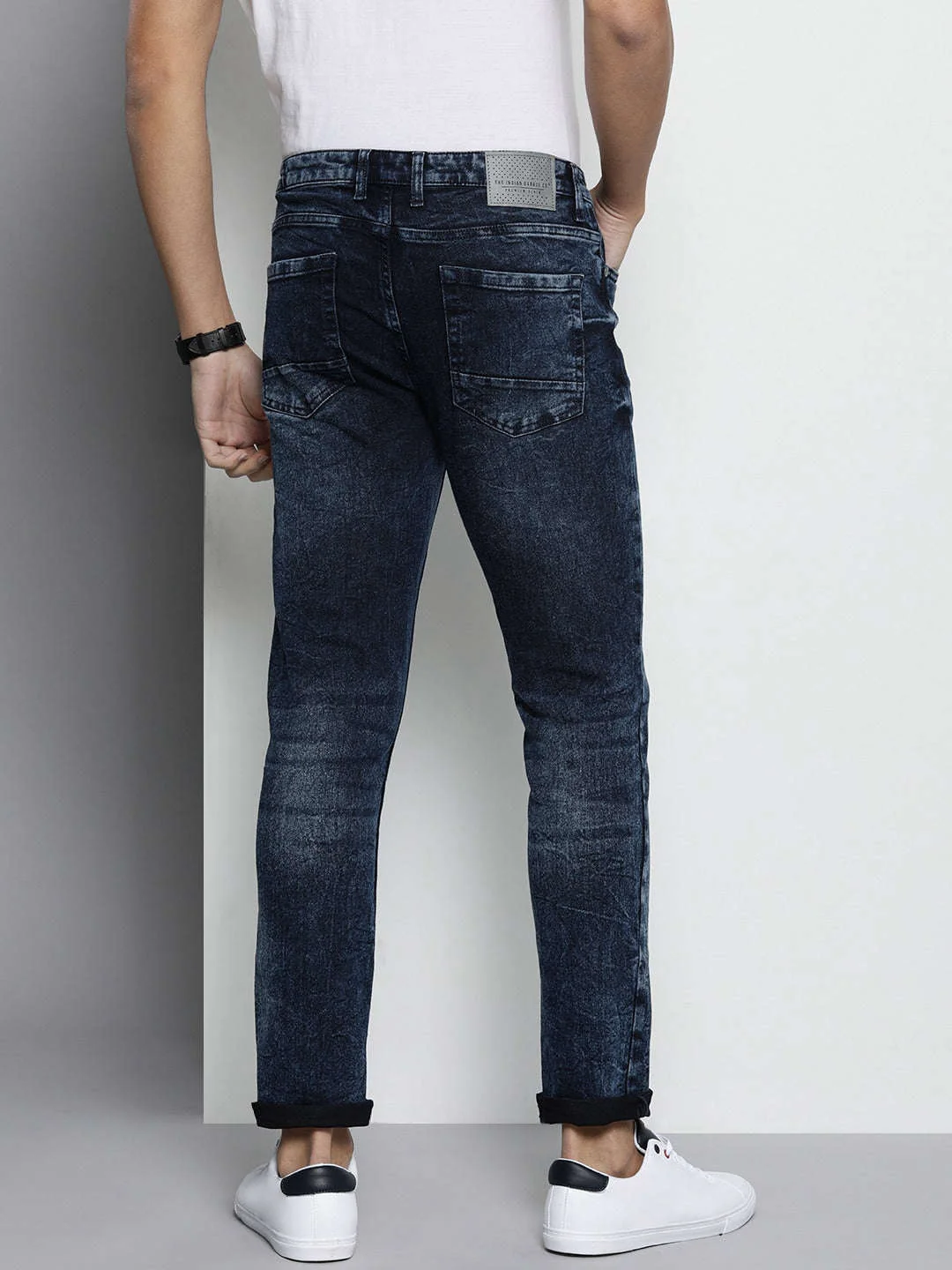 Men's Blue Slim Fit Solid Mid-Rise Stretchable Jeans - Image 3