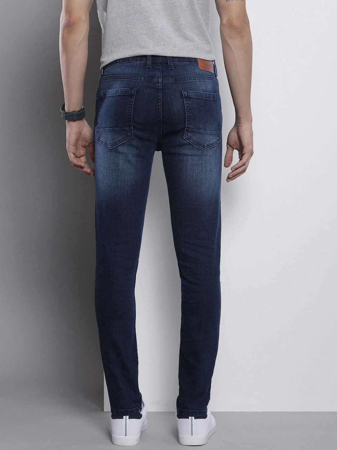Men's Dark Blue Skinny Fit Solid Casual Jeans - Image 3