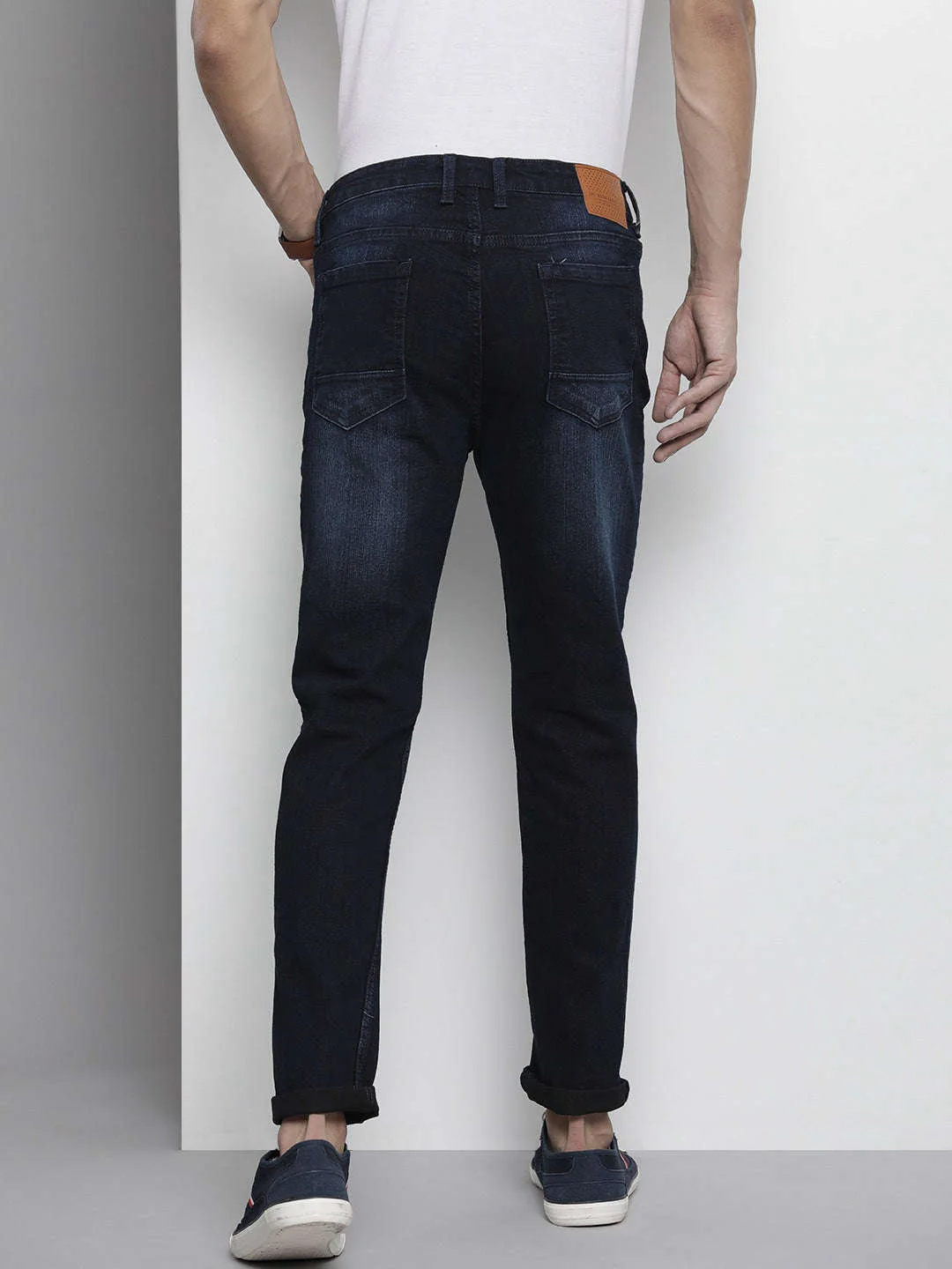 Men's Blue Skinny Fit Solid Mid-Rise Stretchable Jeans - Image 3