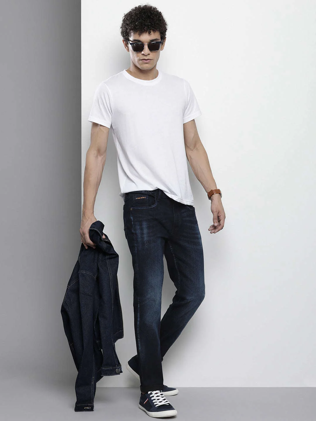 Men's Blue Skinny Fit Solid Mid-Rise Stretchable Jeans - Image 5