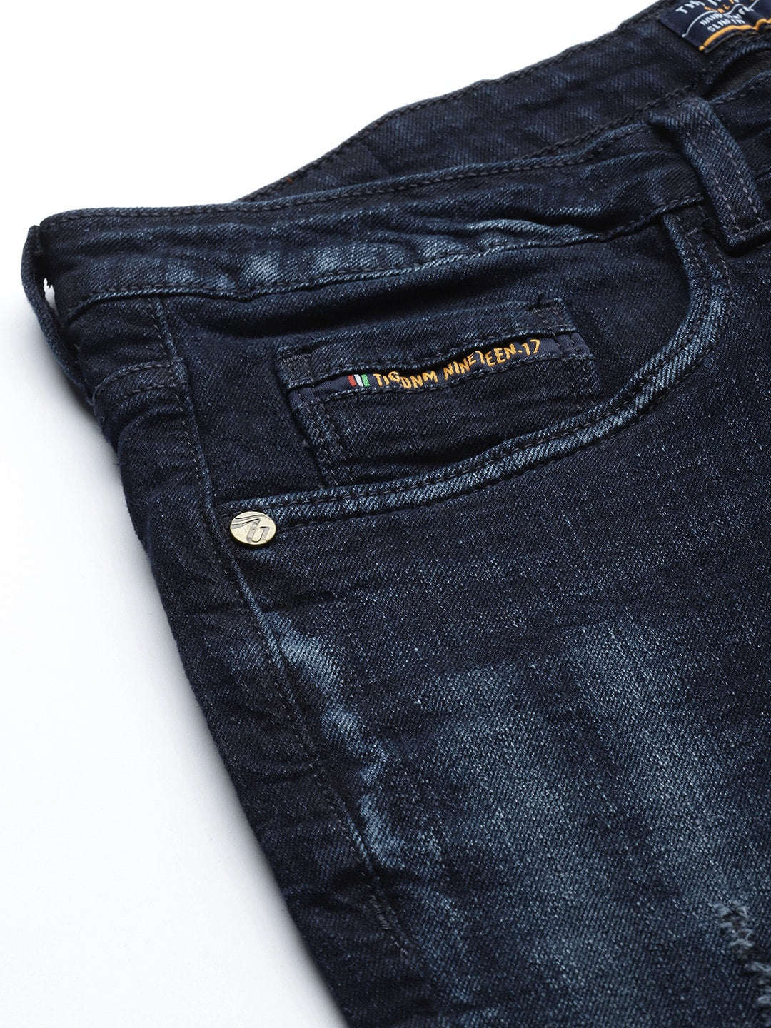 Men's Blue Skinny Fit Solid Mid-Rise Stretchable Jeans - Image 6
