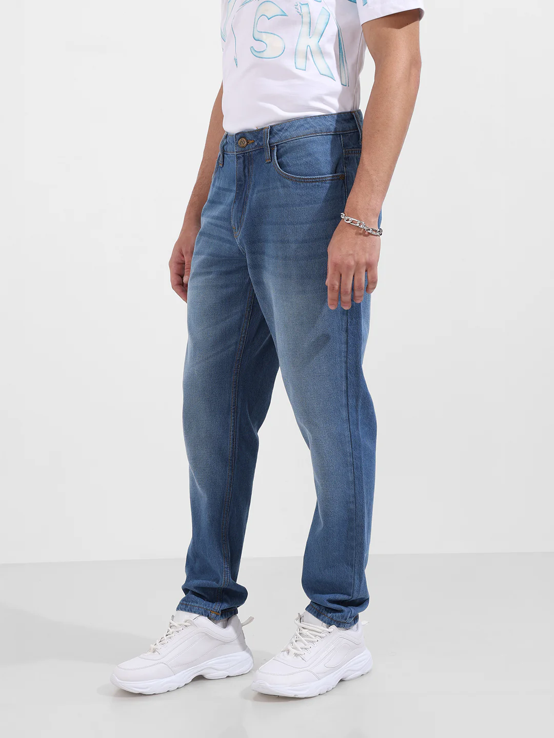 Men's Blue Dad Fit Solid Street Wear Jeans - Image 3