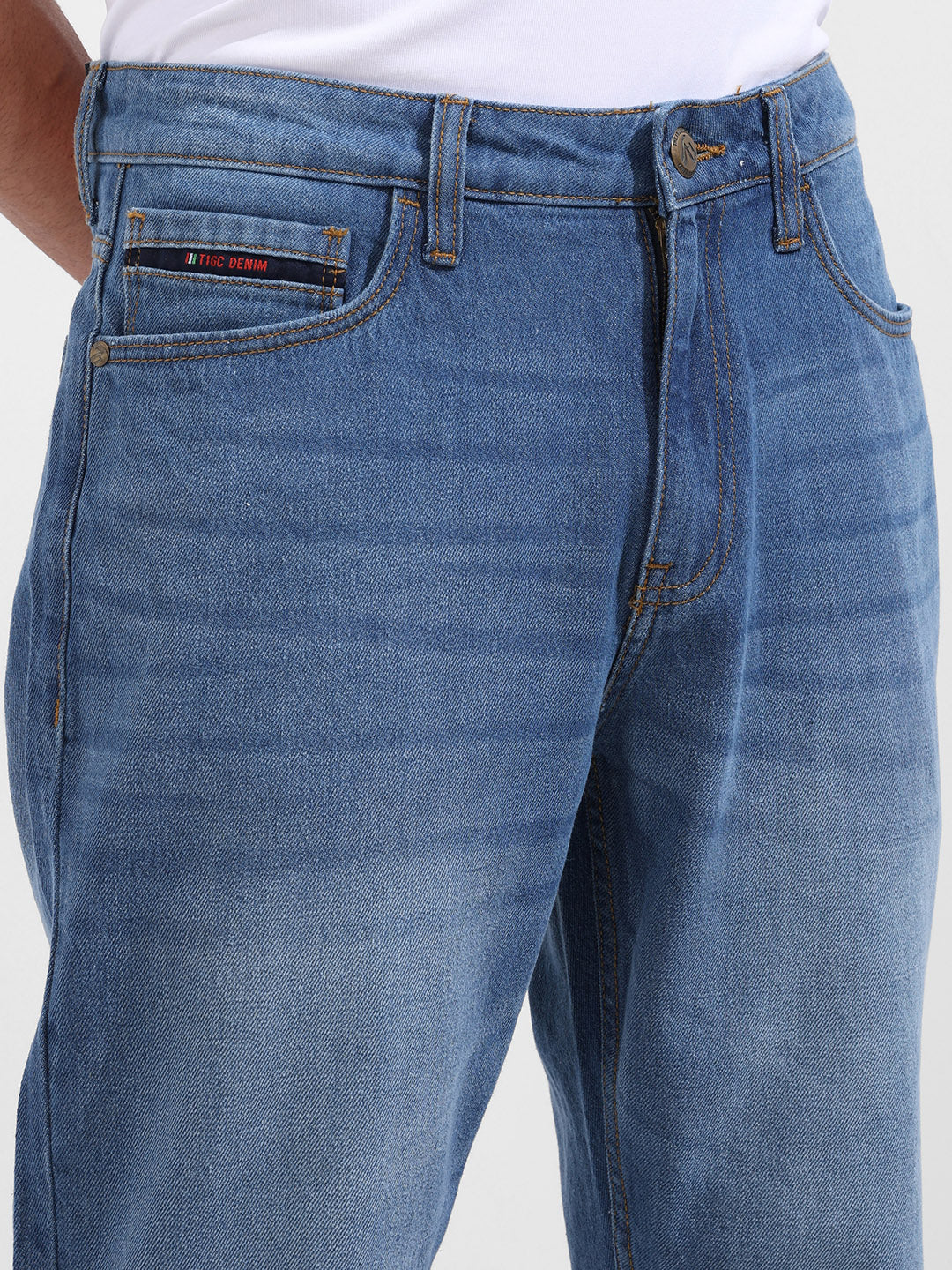 Men's Blue Dad Fit Solid Street Wear Jeans - Image 4