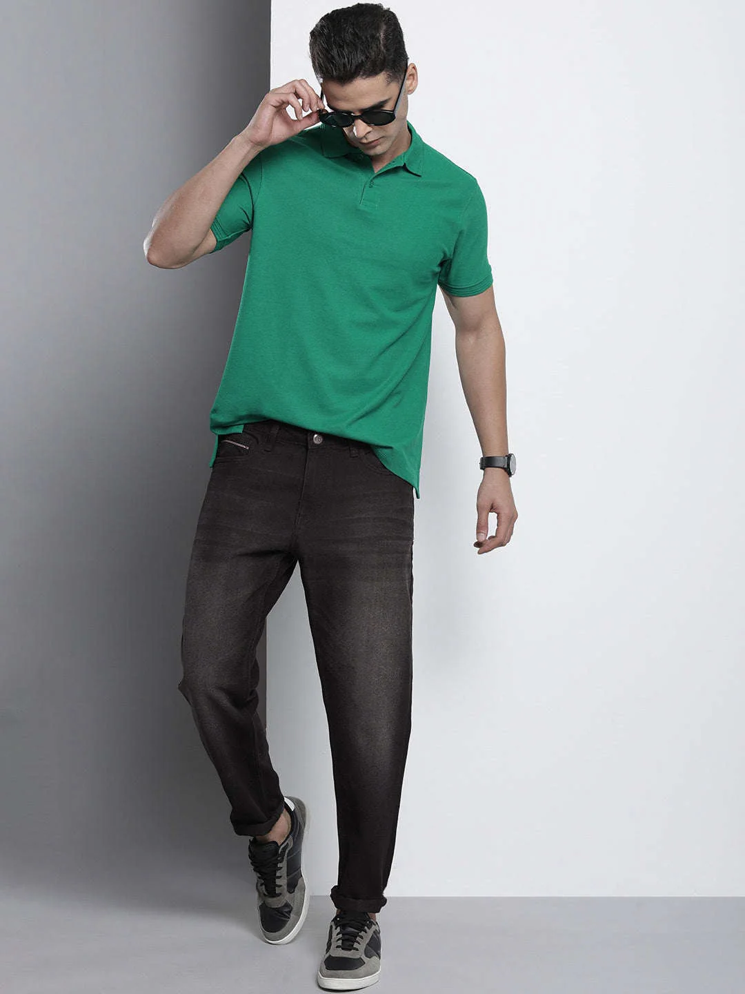 Men's Charcoal Grey Dad Fit Solid Casual Jeans - Image 4