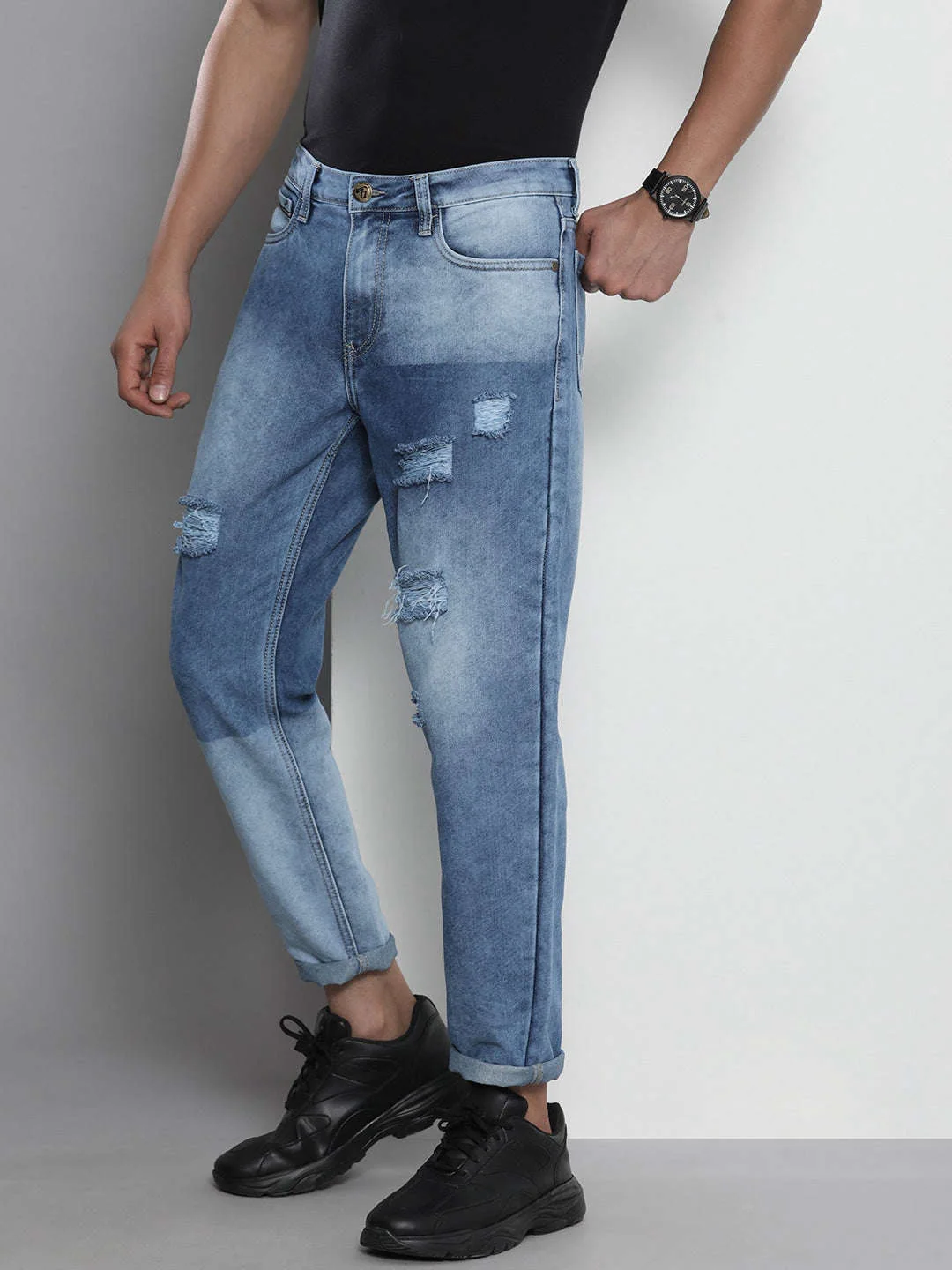 Men's Blue Dad Fit Solid Street Wear Jeans - Image 2