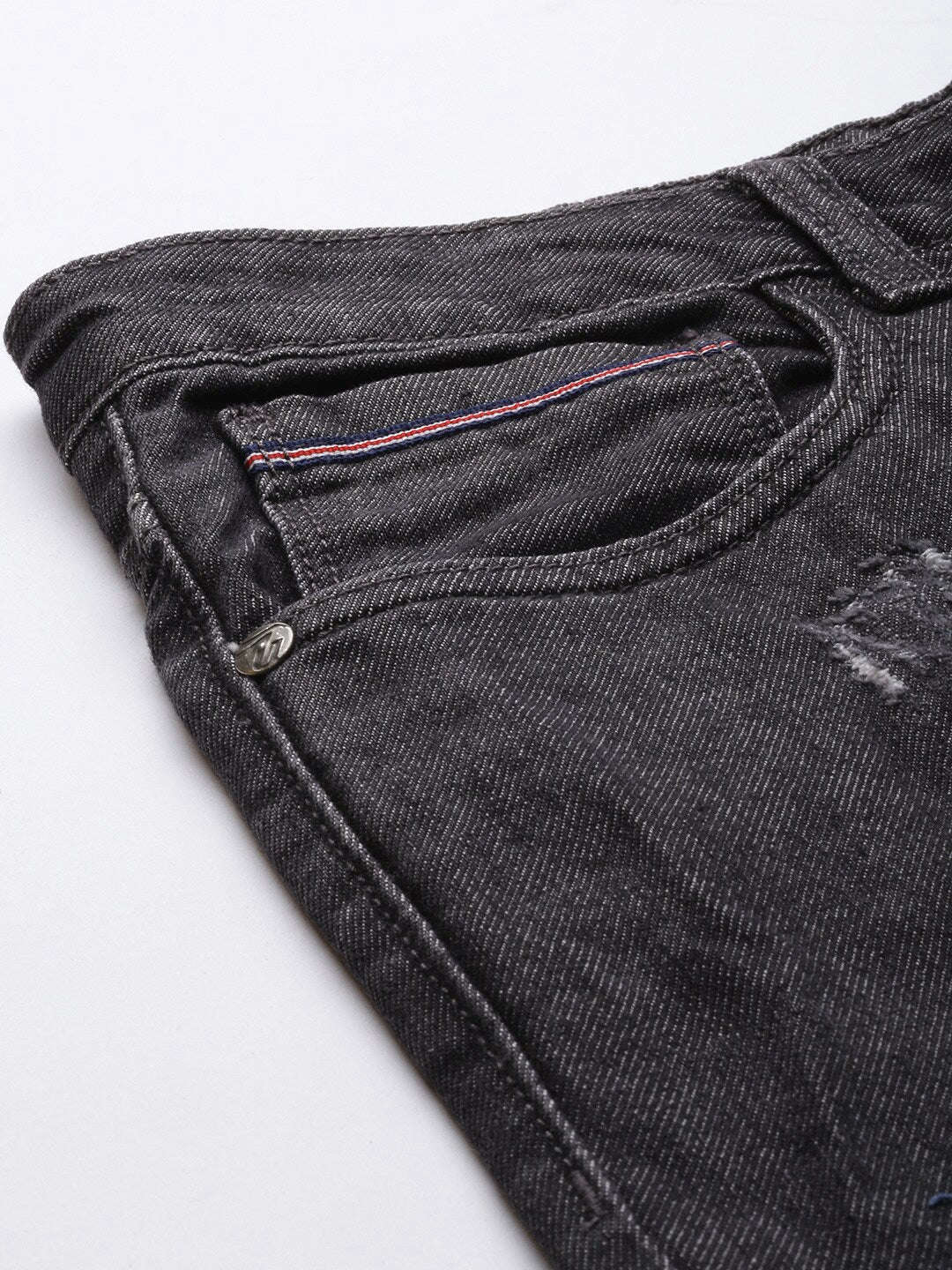Men's Grey Dad Fit Distressed Mid-Rise Jeans - Image 5