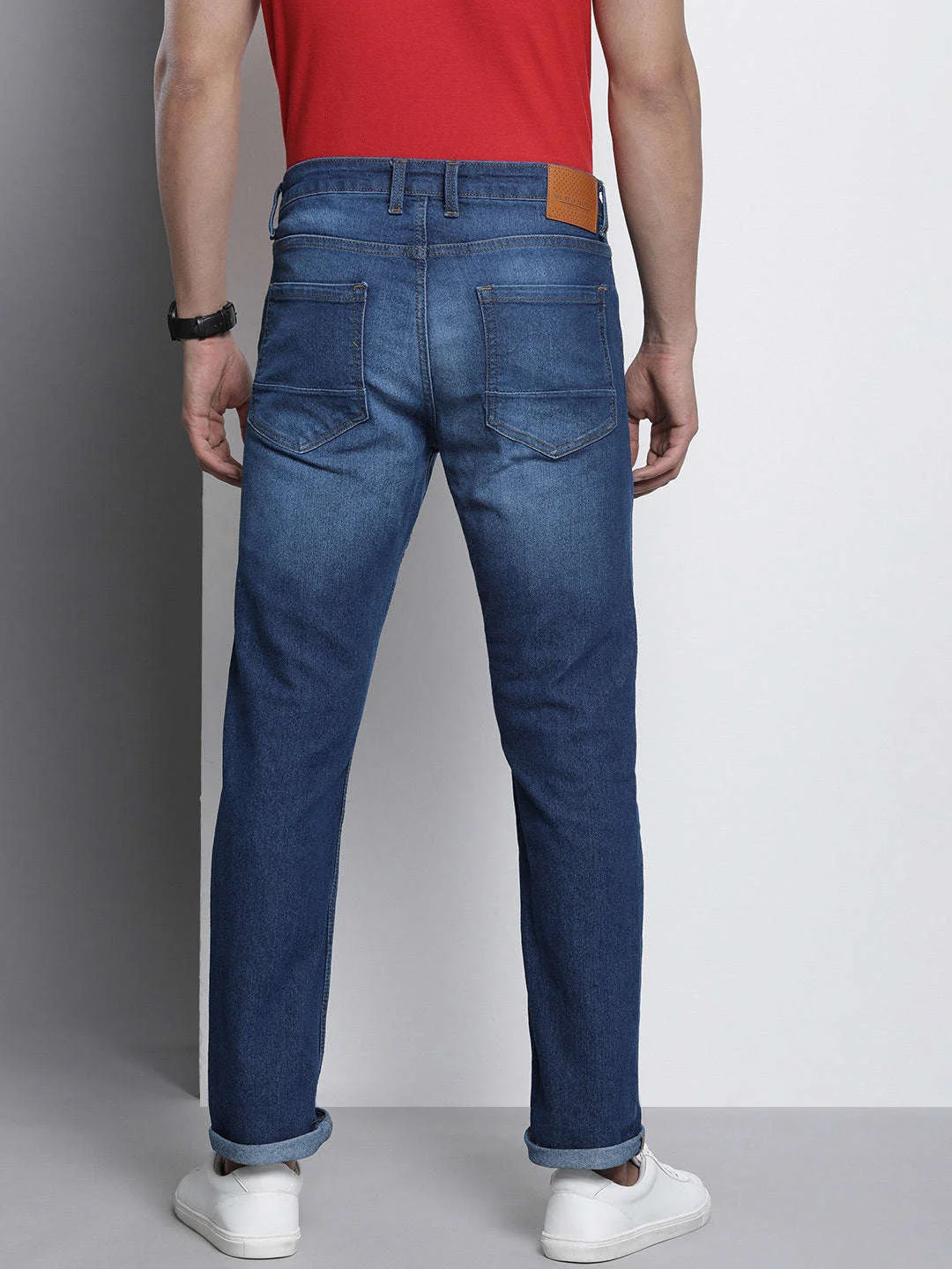 Men's Blue Slim Straight Fit Solid Mid-Rise Stretchable Jeans - Image 3