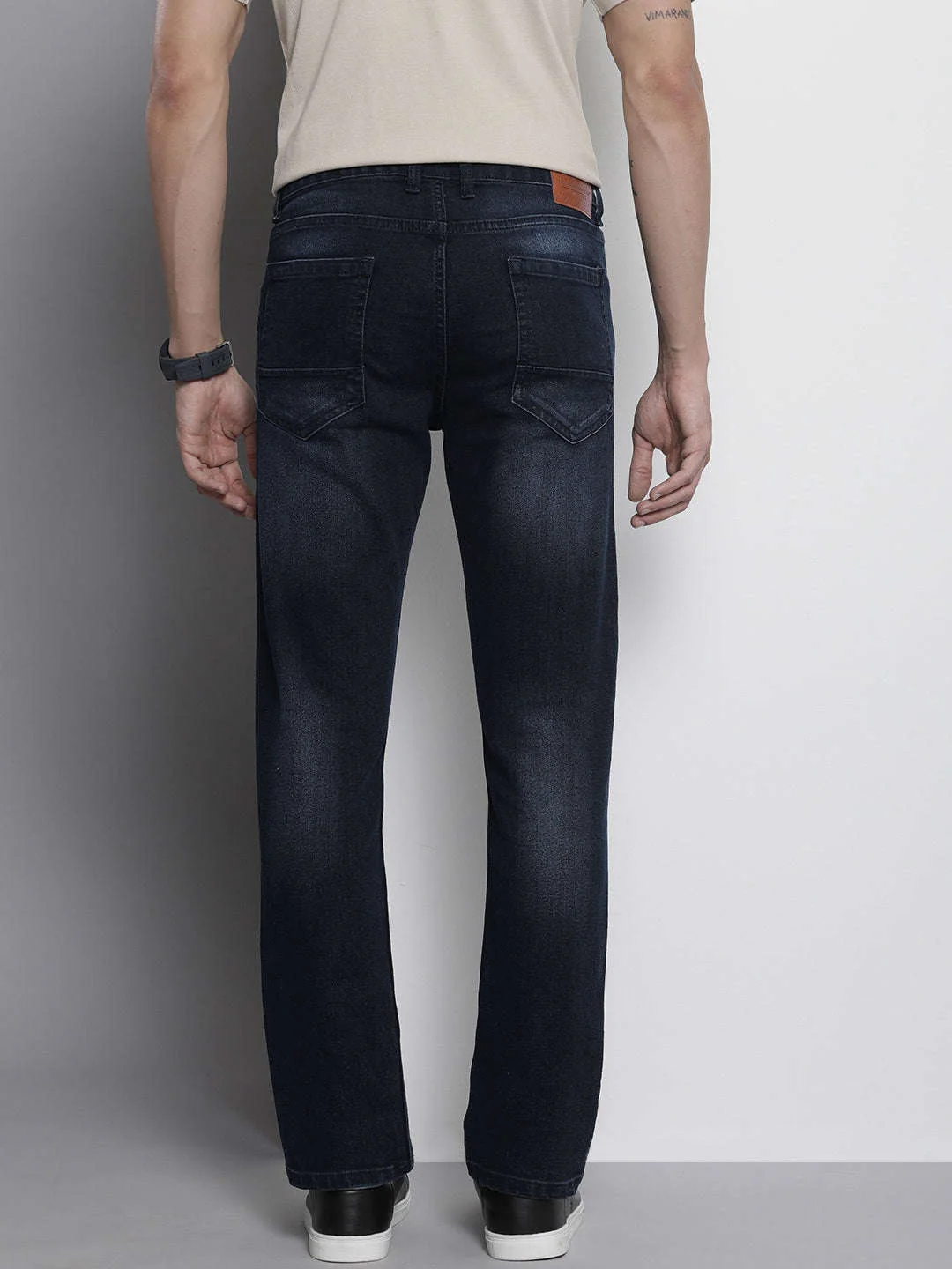 Men's Blue Slim Straight Fit Solid Mid-Rise Stretchable Jeans - Image 3
