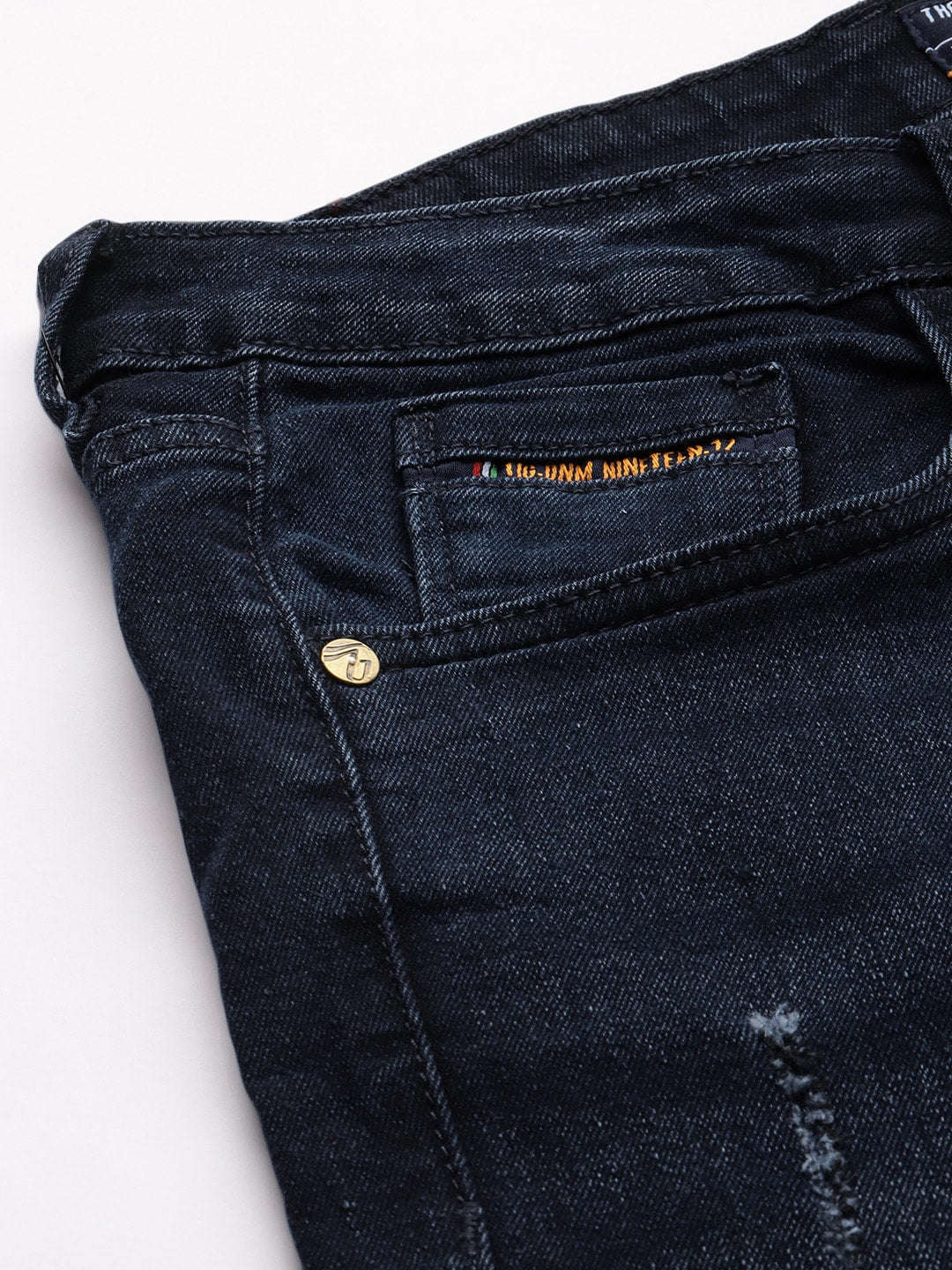 Men's Blue Slim Straight Fit Solid Mid-Rise Stretchable Jeans - Image 6