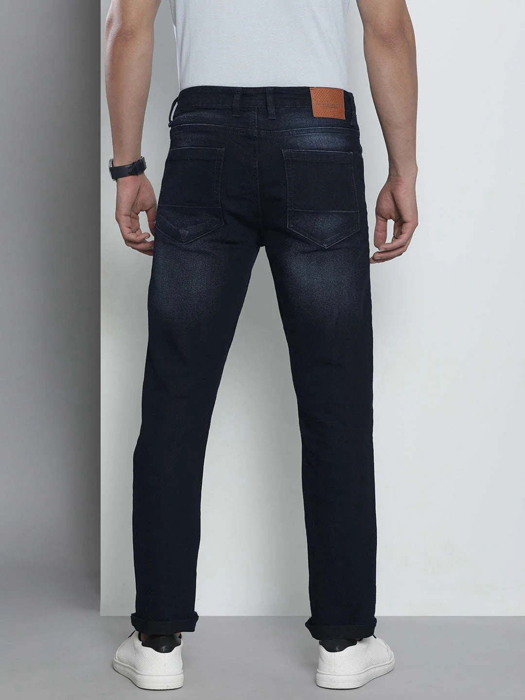 Men's Dark Blue Slim Fit Solid Street Wear Jeans - Image 3
