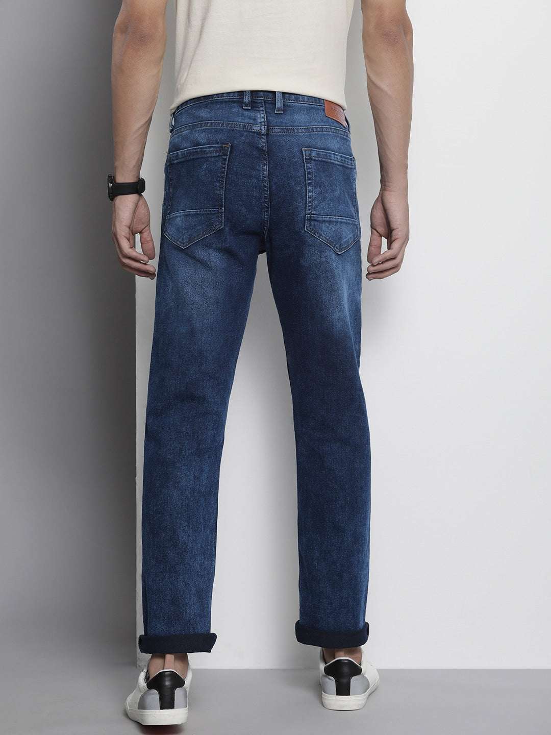 Men's Blue Slim Straight Fit Solid Mid-Rise Stretchable Jeans - Image 3