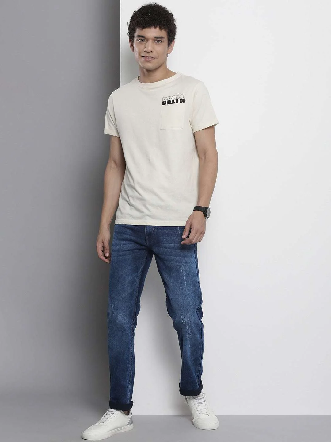 Men's Blue Slim Straight Fit Solid Mid-Rise Stretchable Jeans - Image 5