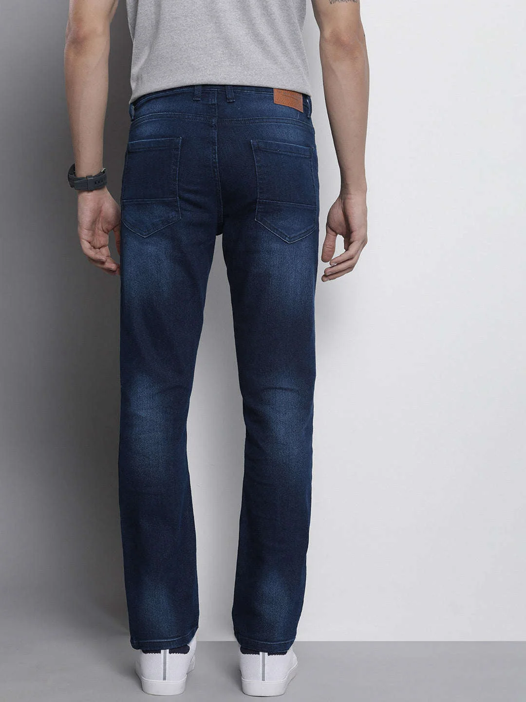 Men's Dark Blue Slim Fit Solid Street Wear Jeans - Image 3