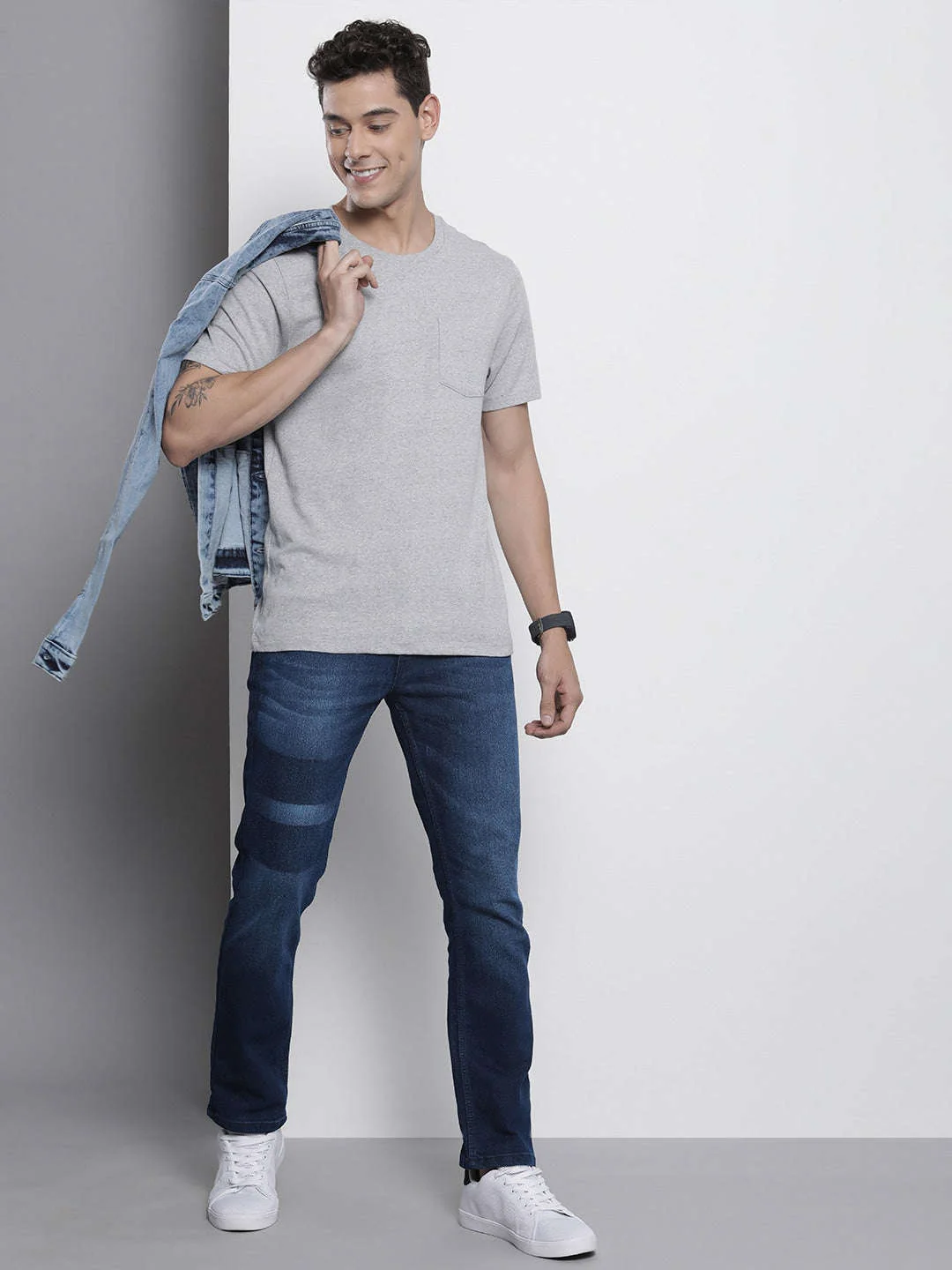Men's Dark Blue Slim Fit Solid Street Wear Jeans - Image 5