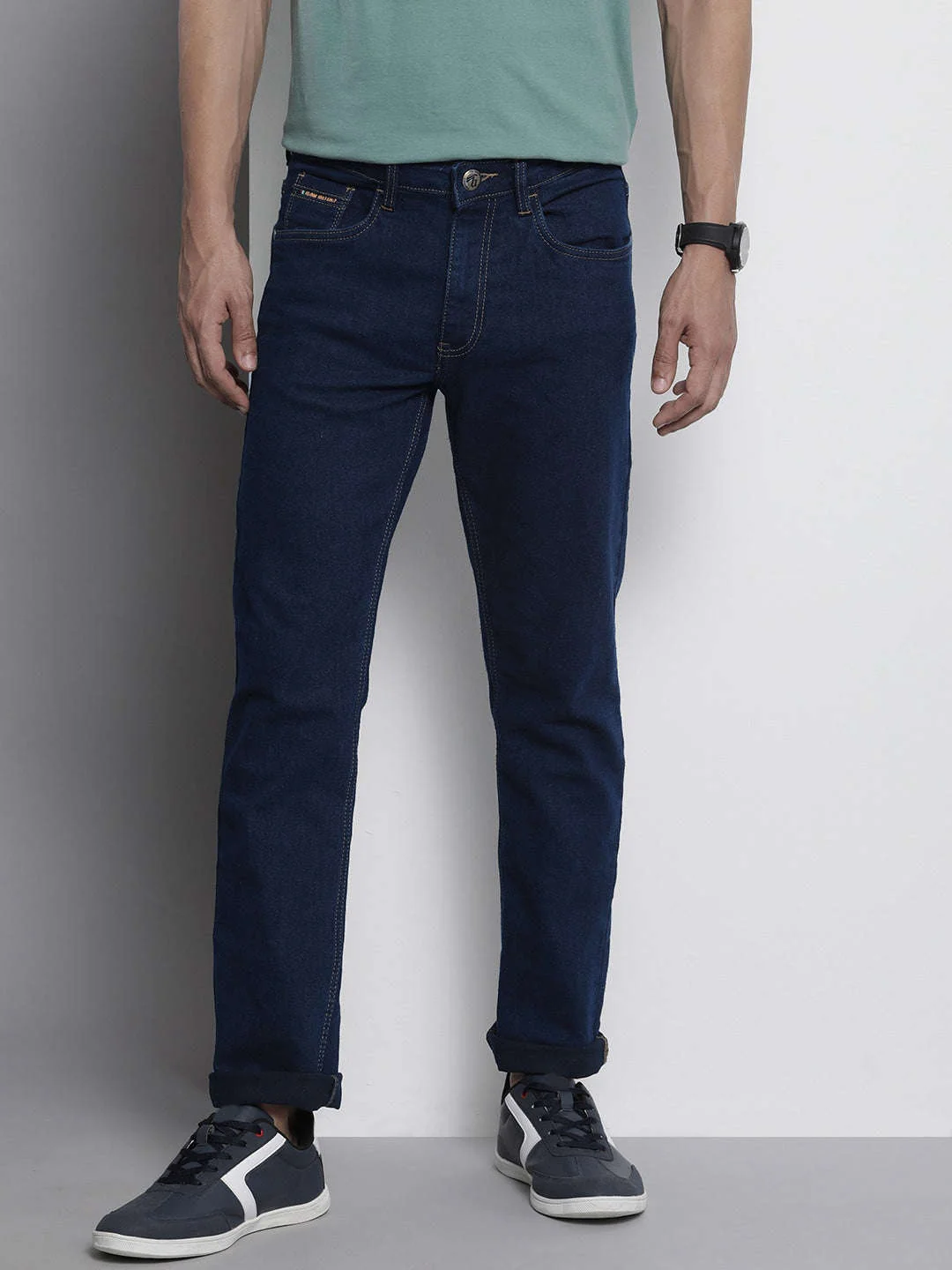 Men's Dark Blue Slim Fit Solid Casual Jeans - Image 2