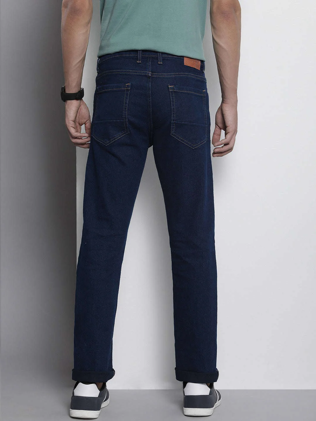 Men's Dark Blue Slim Fit Solid Casual Jeans - Image 3