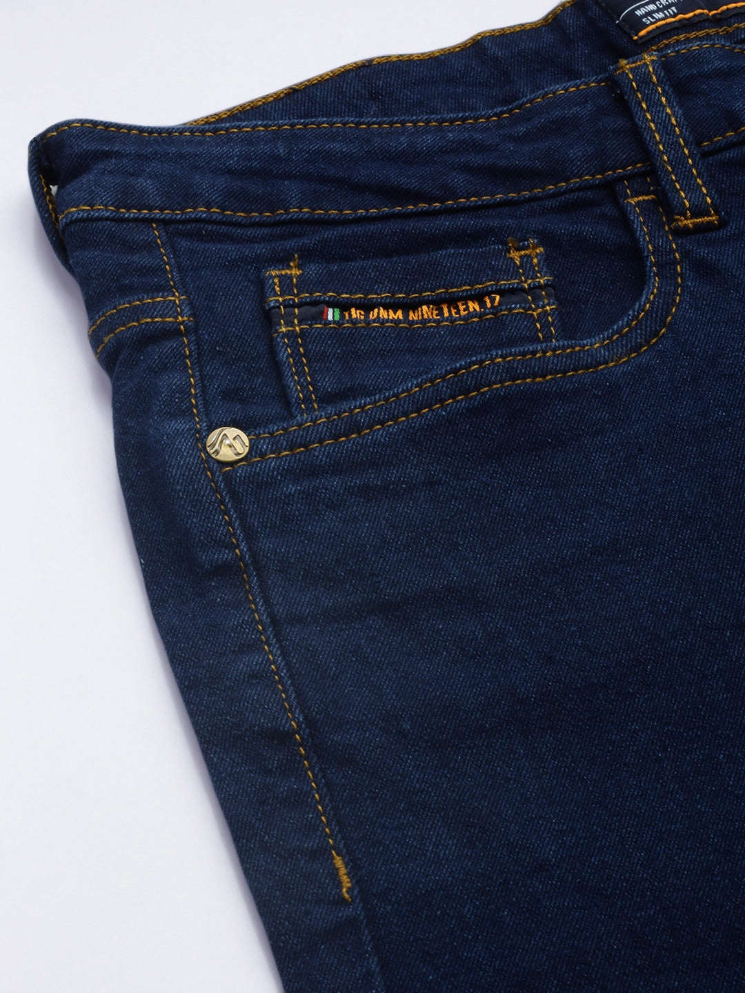 Men's Dark Blue Slim Fit Solid Casual Jeans - Image 6