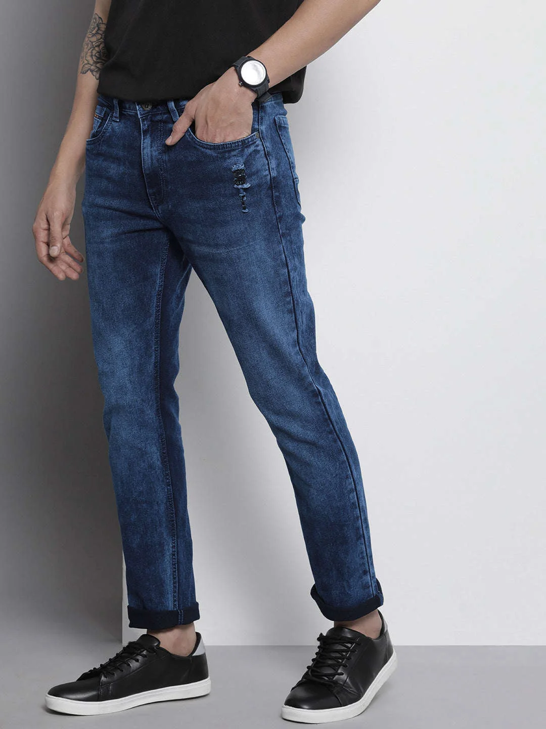 Men's Blue Slim Fit Solid Casual Jeans - Image 2
