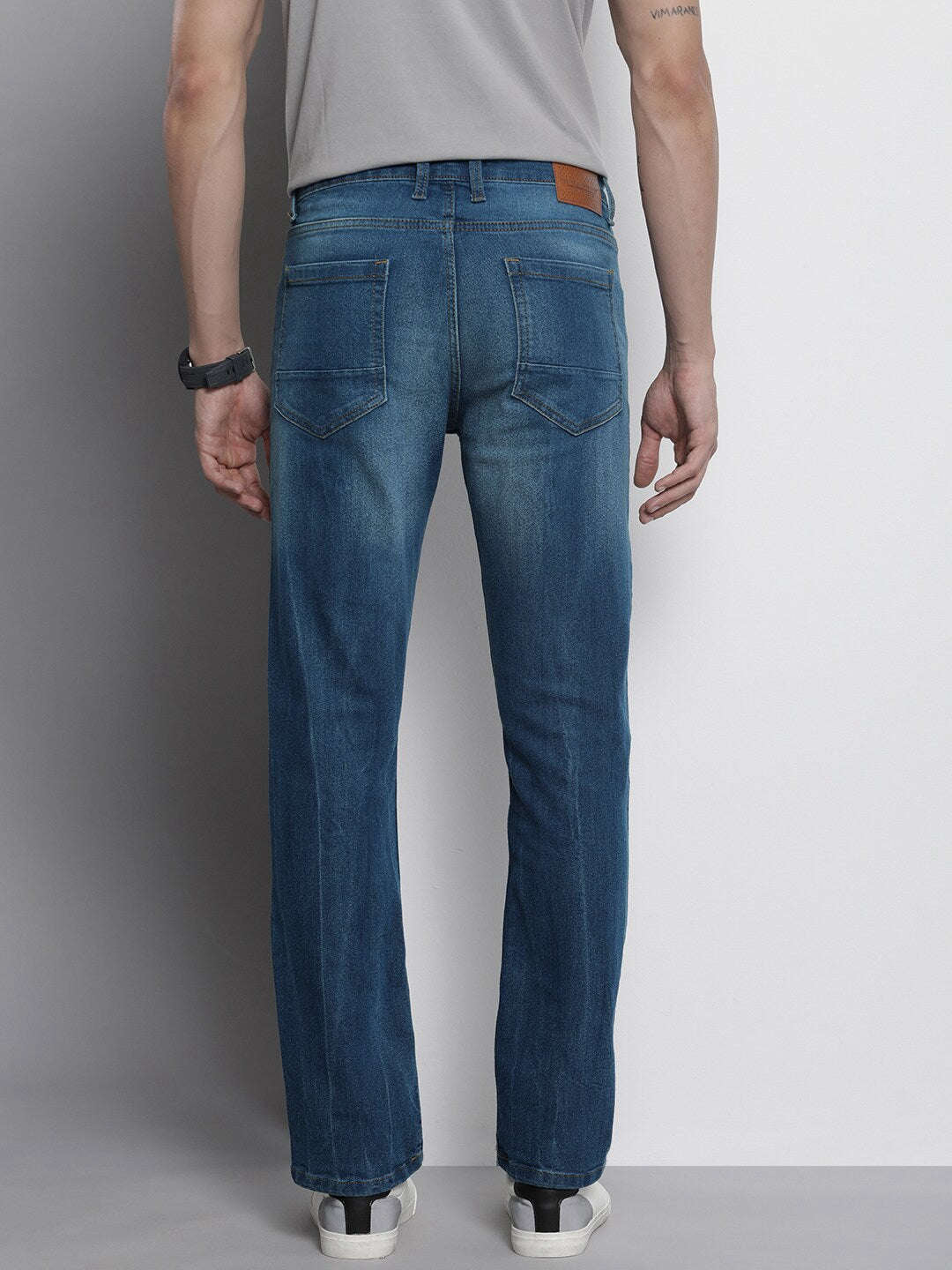 Men's Blue Slim Straight Fit Solid Mid-Rise Stretchable Jeans - Image 3