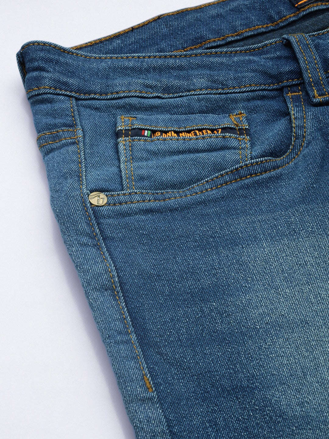 Men's Blue Slim Straight Fit Solid Mid-Rise Stretchable Jeans - Image 6