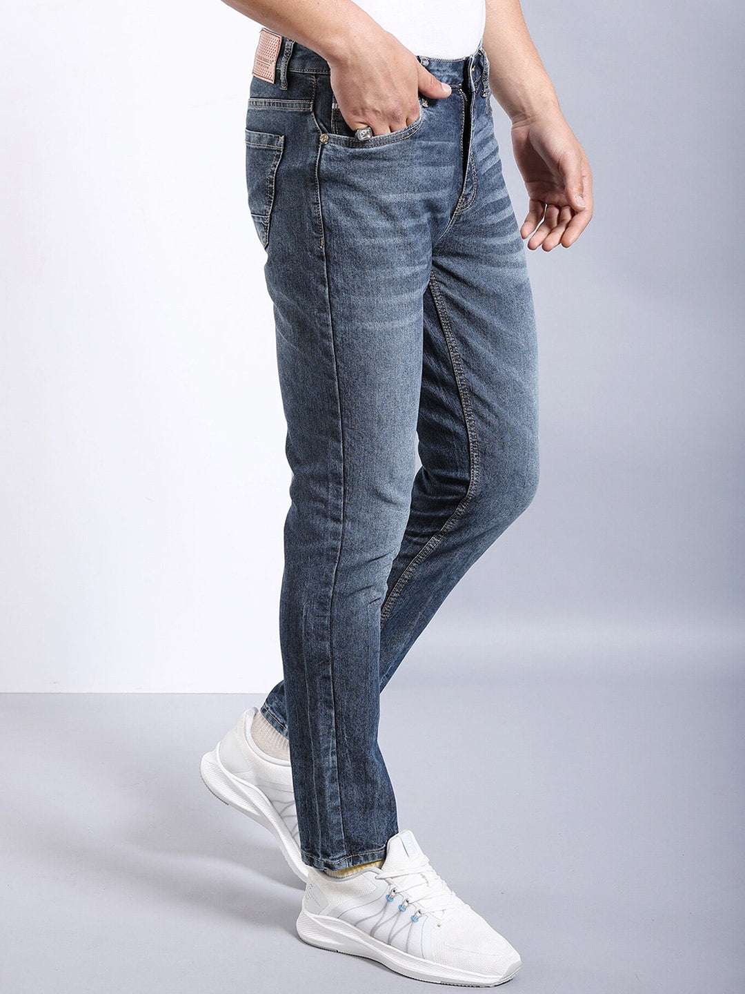 Men's Navy Slim Fit Solid Street Wear Jeans - Image 2