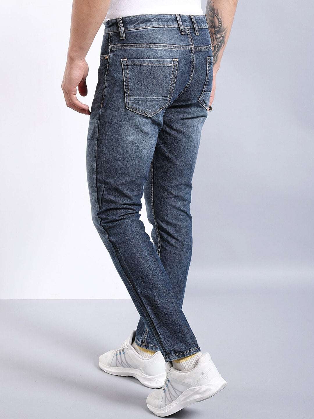 Men's Navy Slim Fit Solid Street Wear Jeans - Image 3