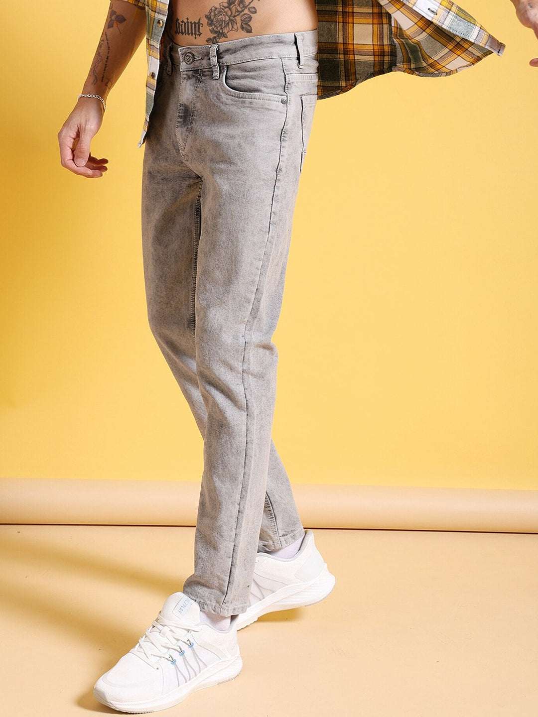 Men's Grey Slim Fit Solid Street Wear Jeans - Image 2