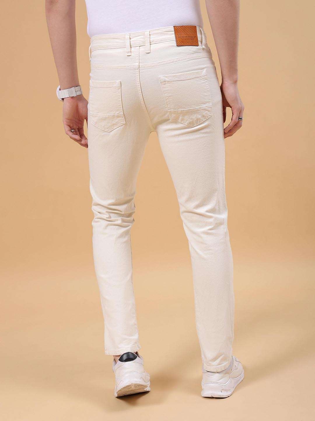 Men's White Slim Fit Solid Mid-Rise Stretchable Jeans - Image 3