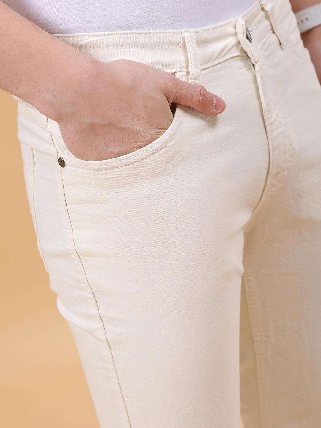 Men's White Slim Fit Solid Mid-Rise Stretchable Jeans - Image 5
