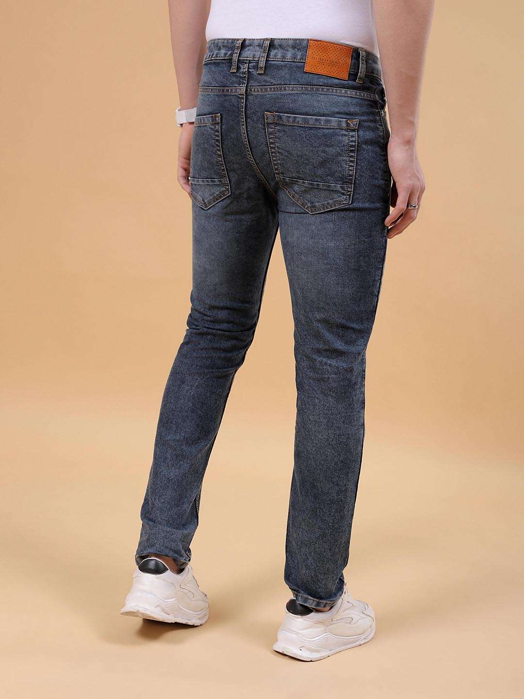 Men's Navy Slim Fit Solid Mid-Rise Stretchable Jeans - Image 3