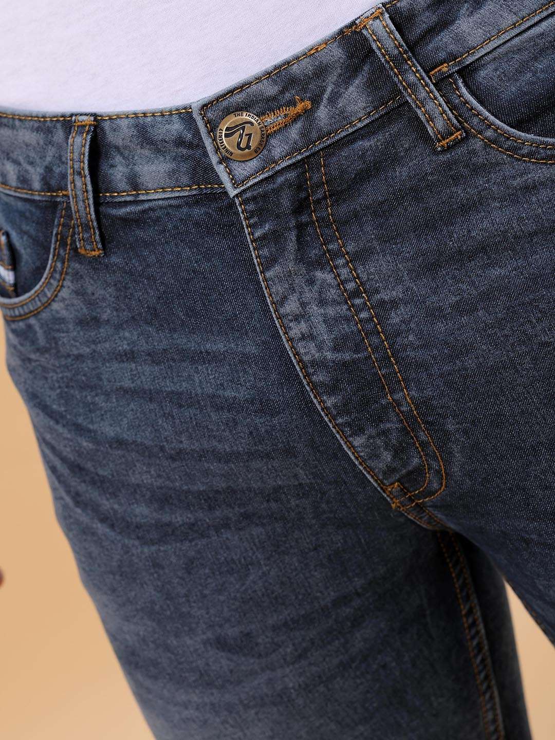Men's Navy Slim Fit Solid Mid-Rise Stretchable Jeans - Image 6