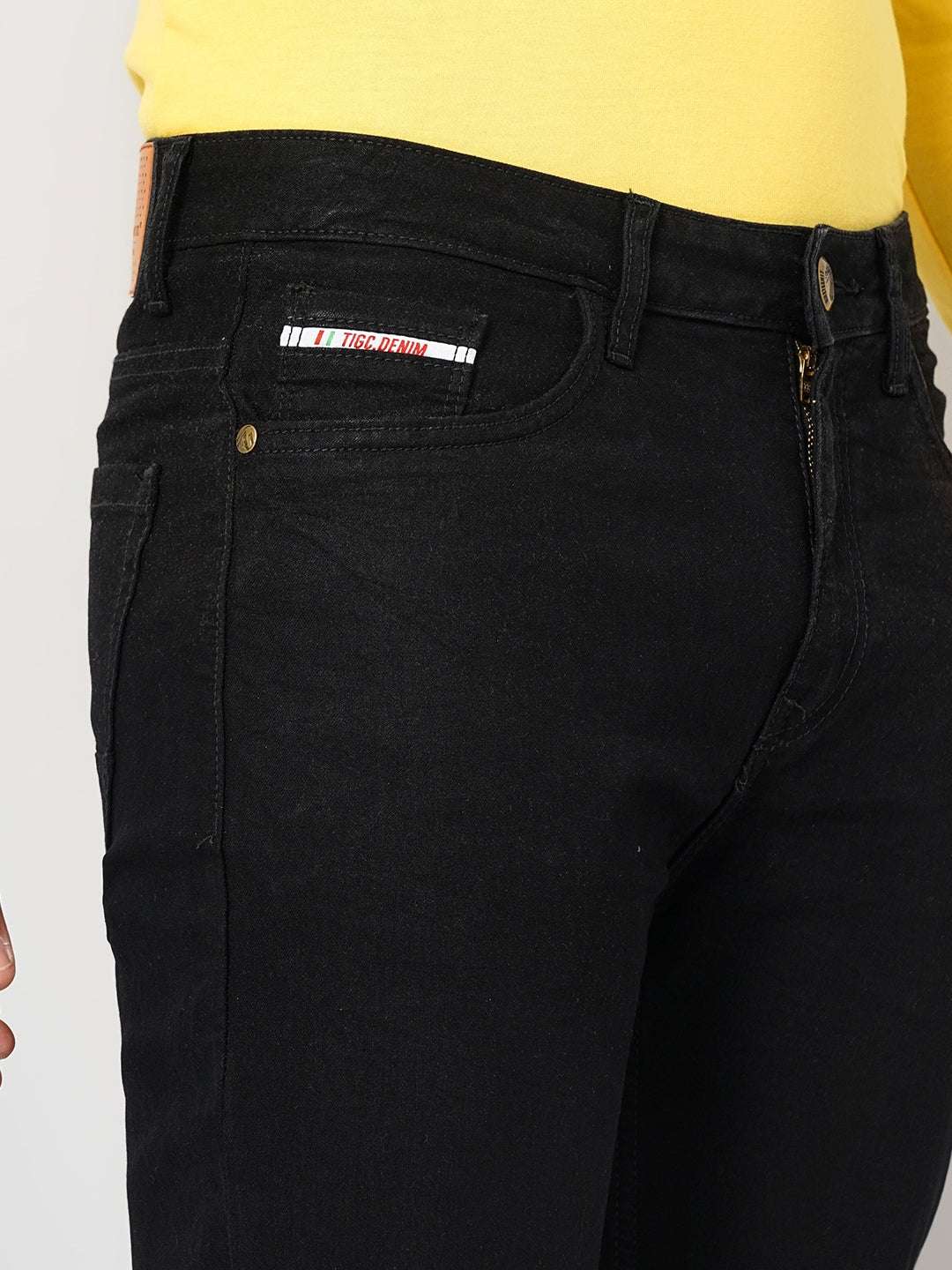 Men's Black Slim Fit Solid Mid-Rise Stretchable Jeans - Image 6