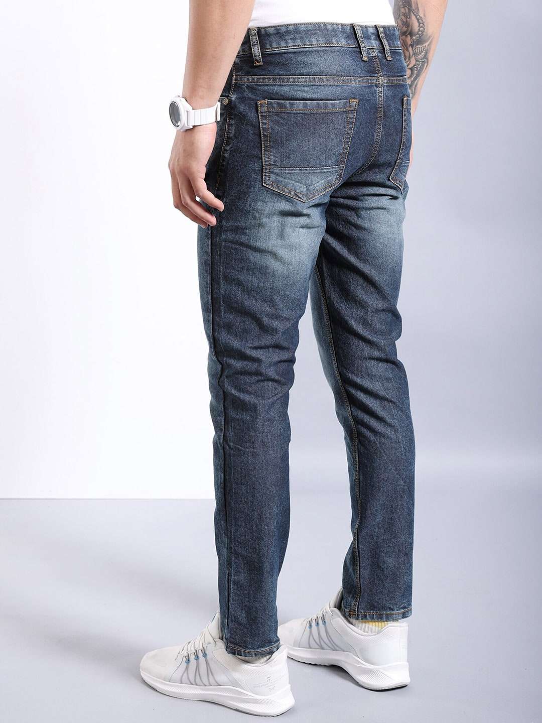 Men's Navy Slim Fit Solid Mid-Rise Stretchable Jeans - Image 3