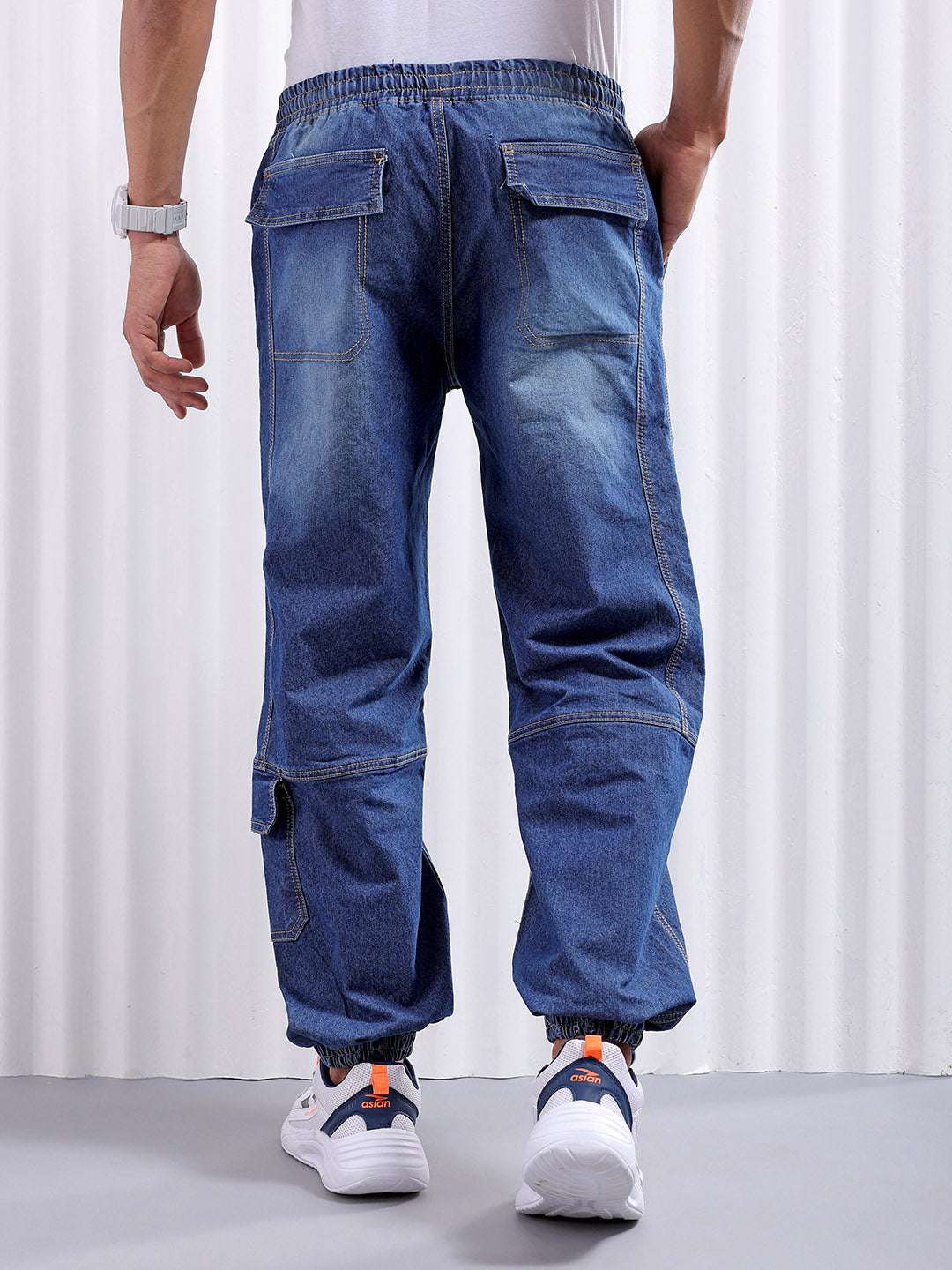 Men's Blue Loose Fit Solid Street Wear Jeans - Image 3