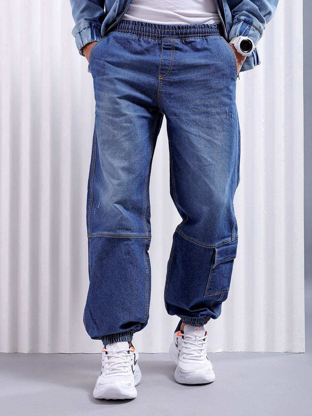 Men's Blue Loose Fit Solid Street Wear Jeans - Image 5