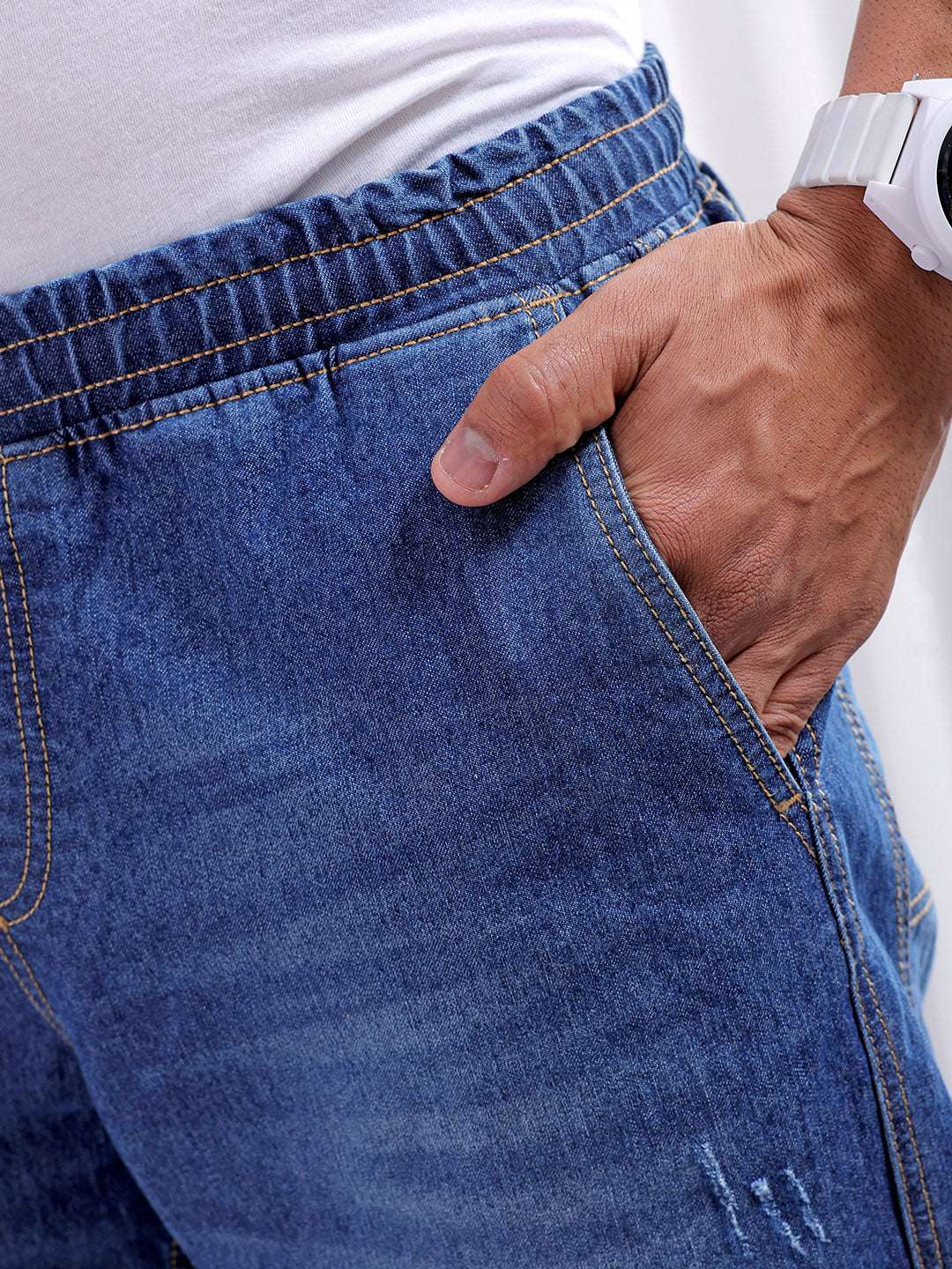 Men's Blue Loose Fit Solid Street Wear Jeans - Image 7
