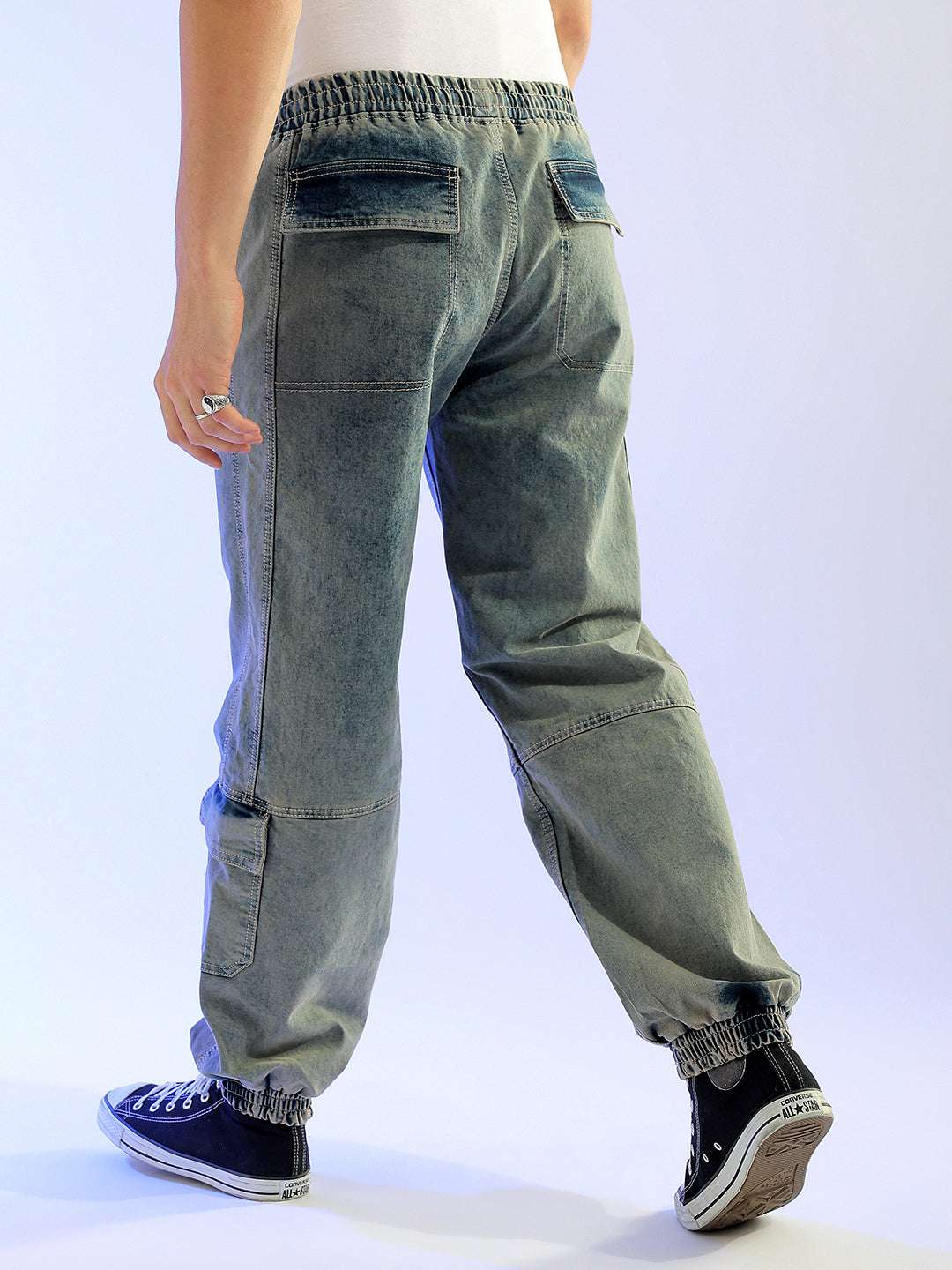 Men's Light Khaki Loose Fit Solid Street Wear Jeans - Image 3